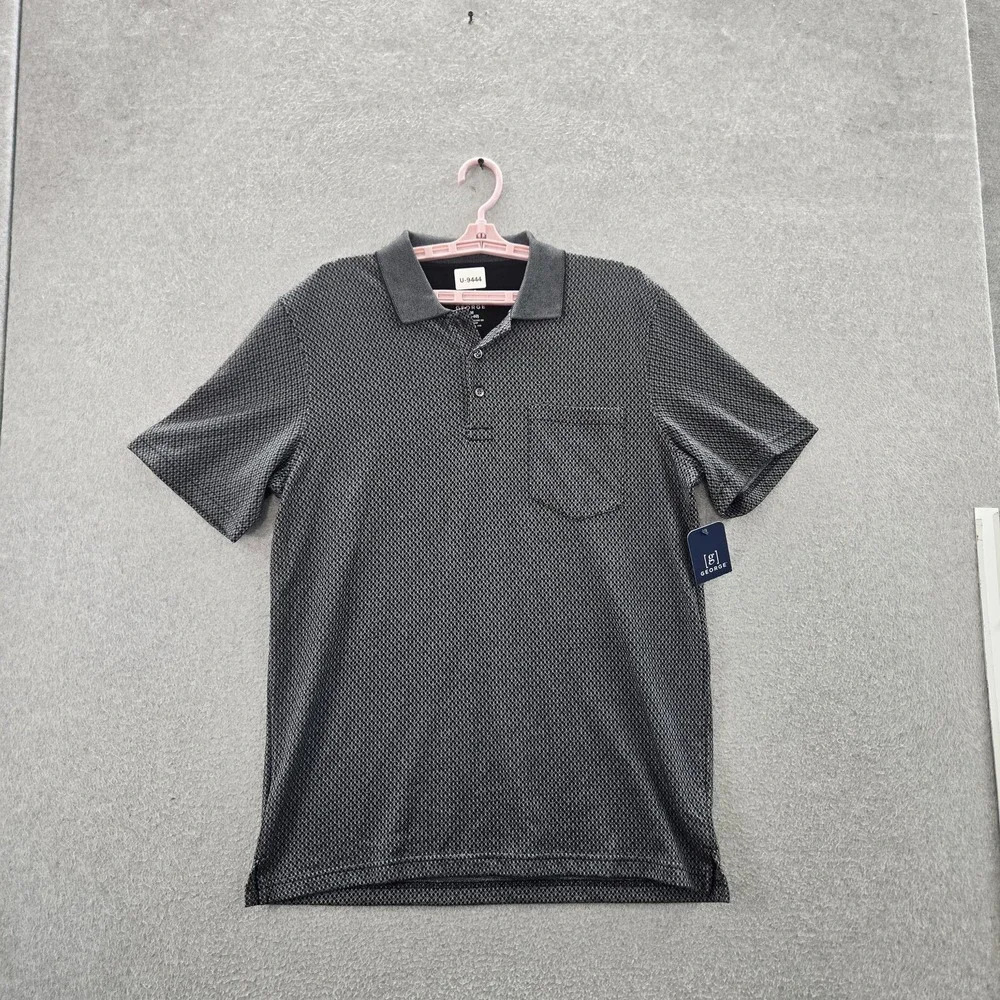 George Men Polo‎ M (38-40) Black Geometric Button Short Sleeve NWT